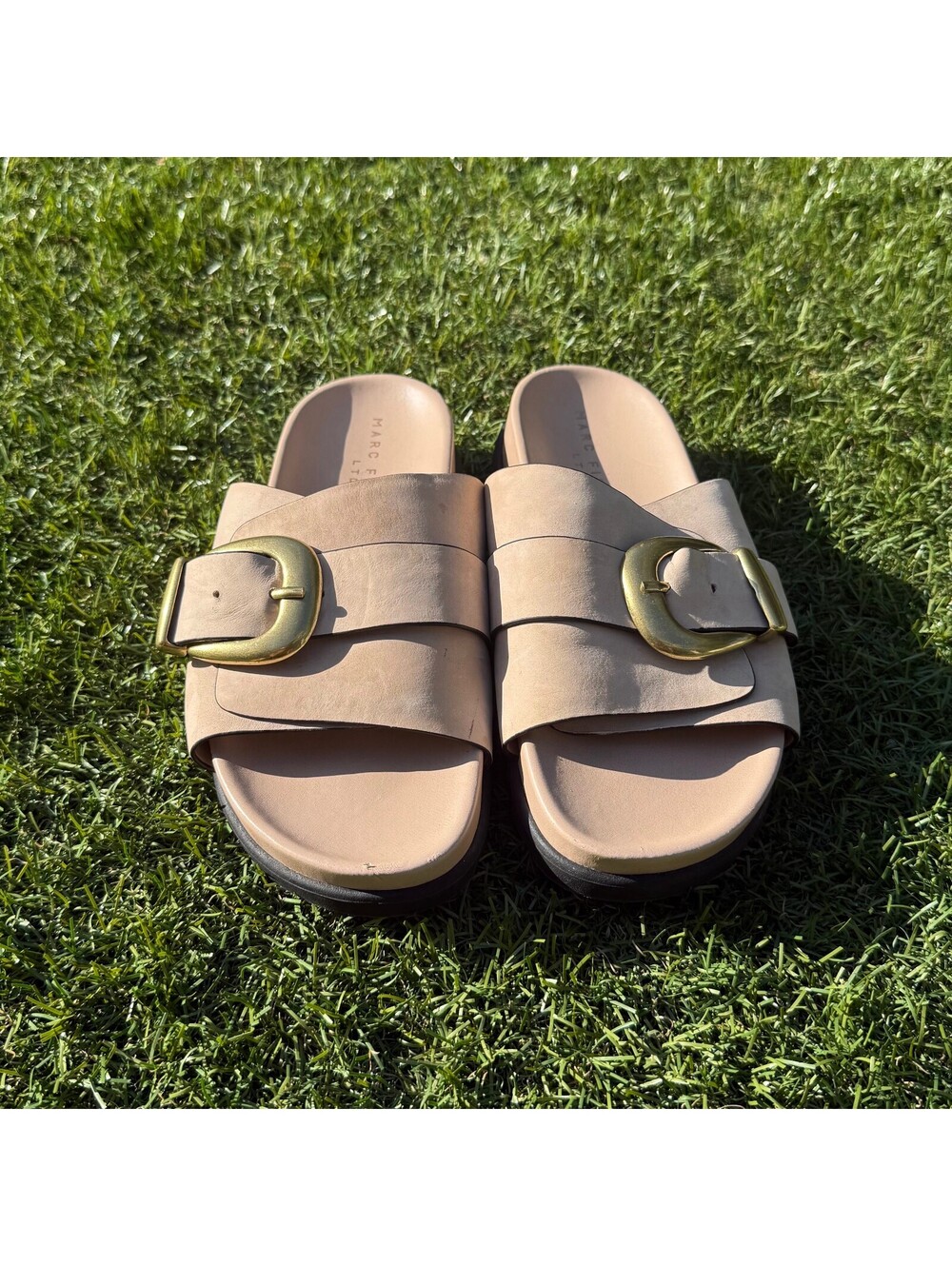Marc Fisher LTD Buckle Slide Sandals Blush Nubuck